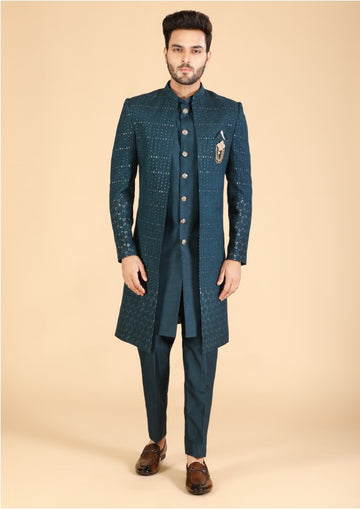 Rama Green Raw Silk Indo-Western