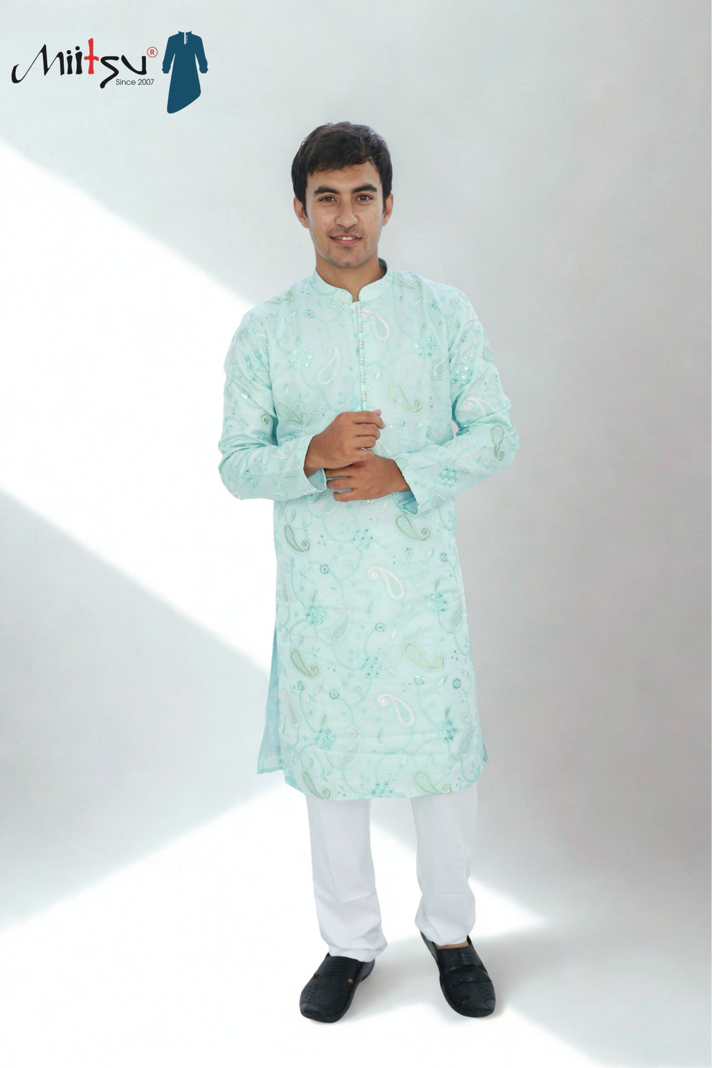 Men’s Sky Blue Embroidered Kurta Set – Festive Classic (10047)