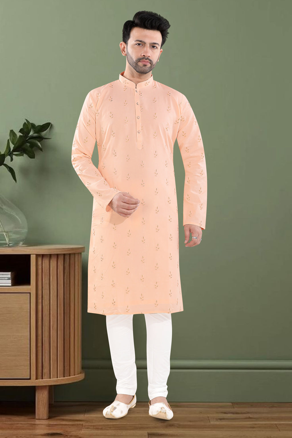 Soft Peach Embroidered Kurta Set(10145)