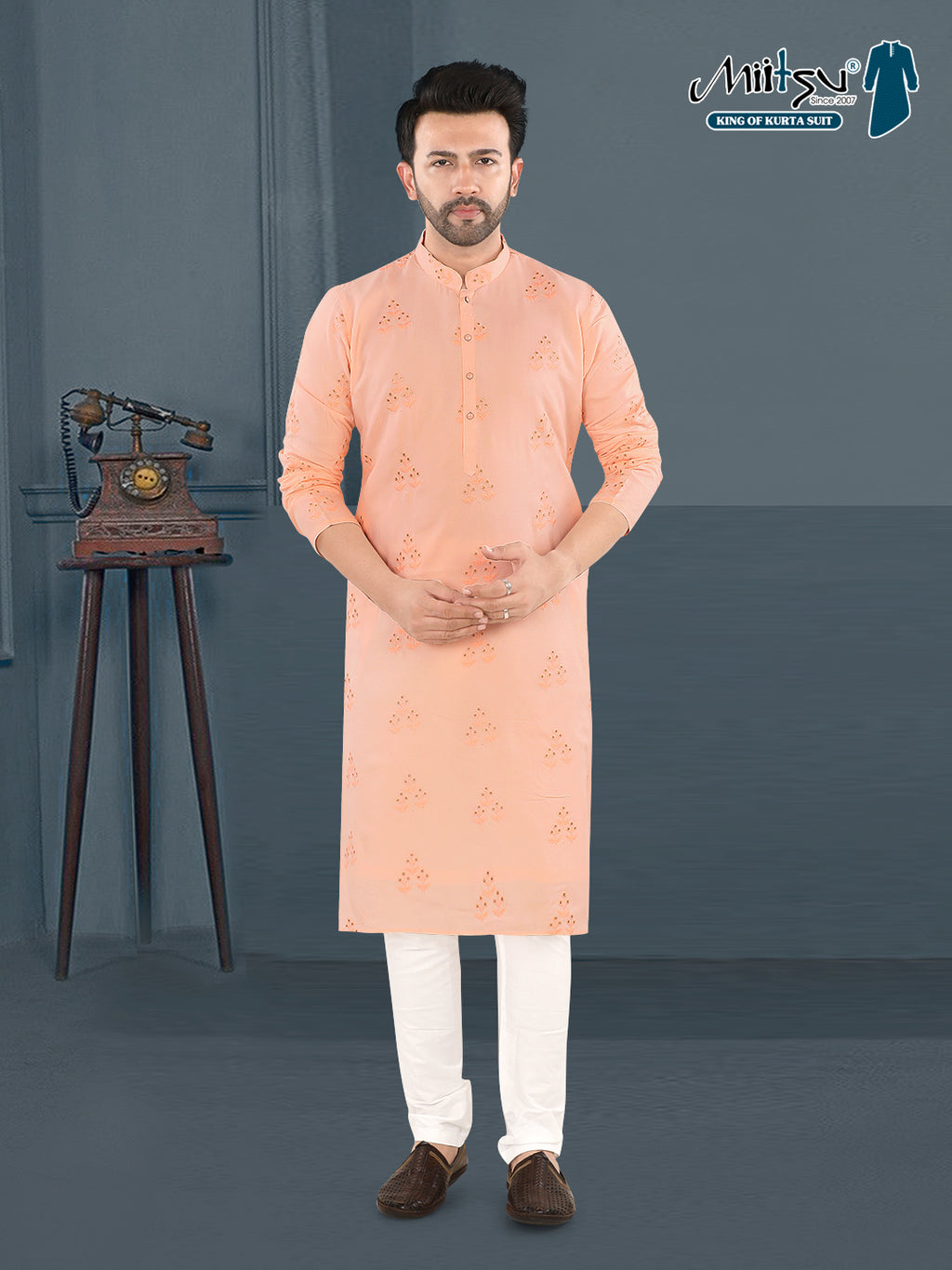 Soft Peach Heritage Butti Kurta (10146)