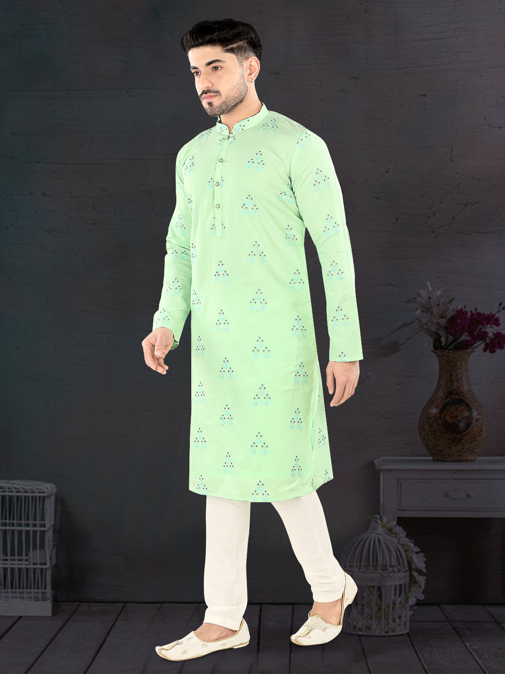 Pista Bloom Embroidered Kurta Set (10146)