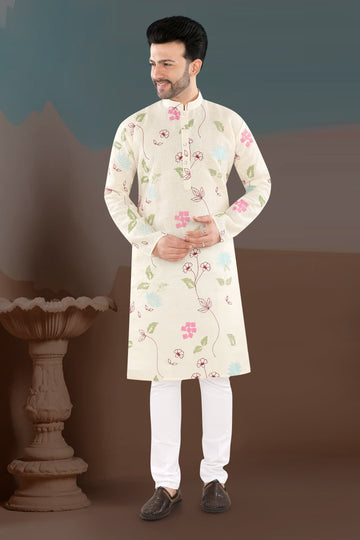 Ivory Garden Kurta – Pastel Floral Festive Wear (1092)