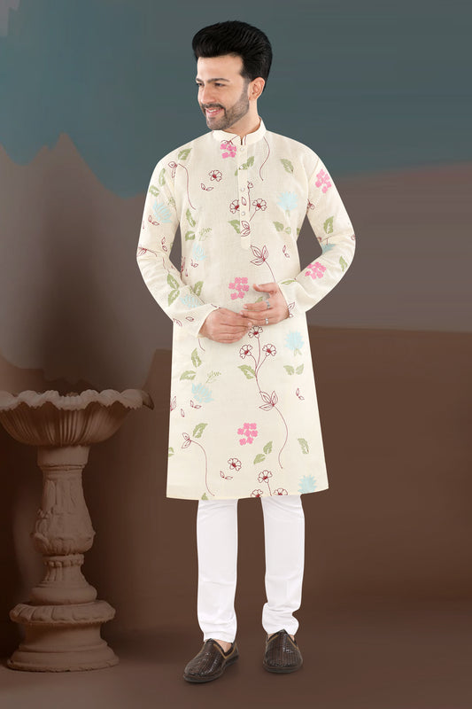 Ivory Garden Kurta – Pastel Floral Festive Wear (1092)