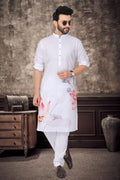Minimalist White Kurta with Subtle Floral Print (1097)