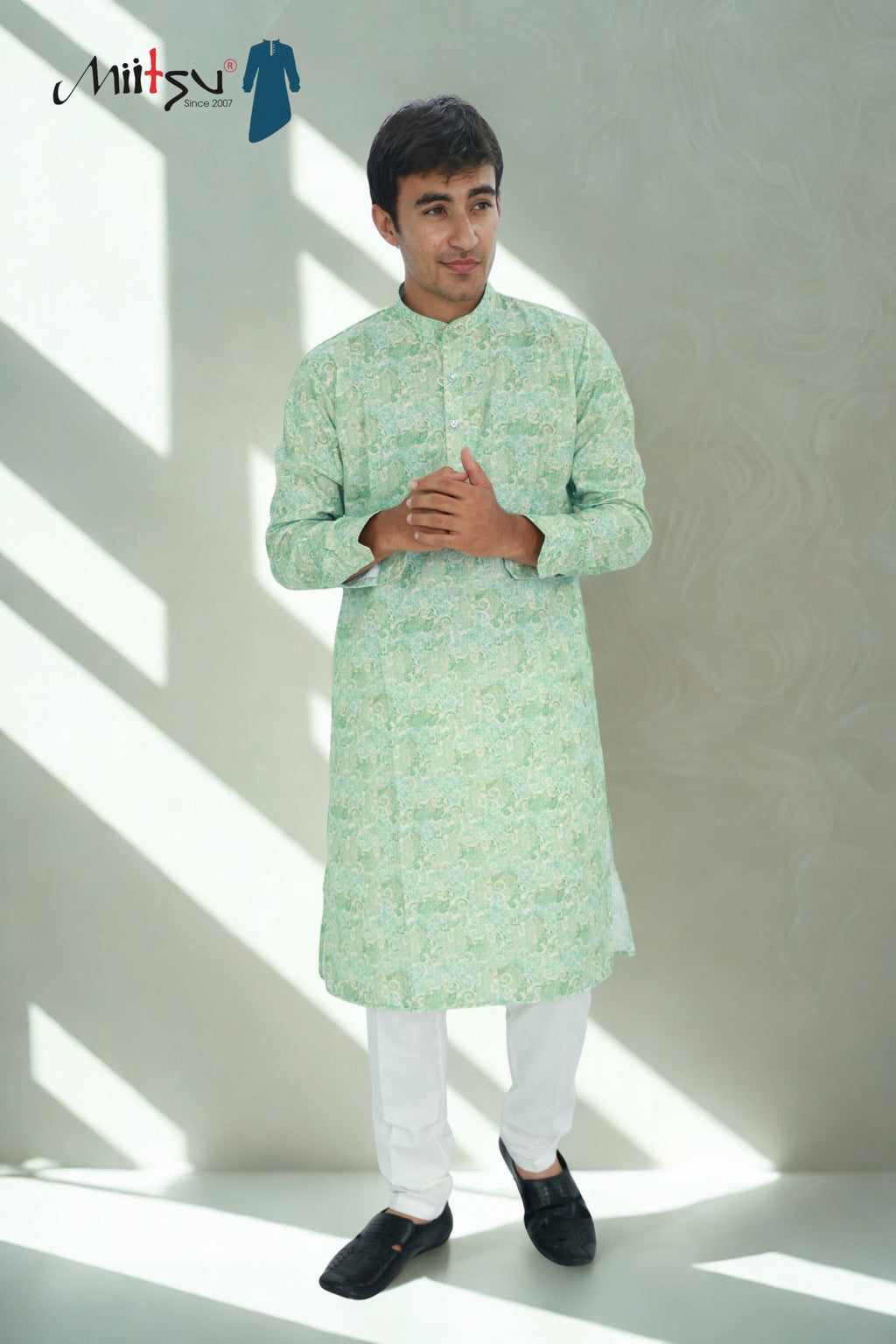 Men’s Mint Green Classic Printed Kurta Set (1204)