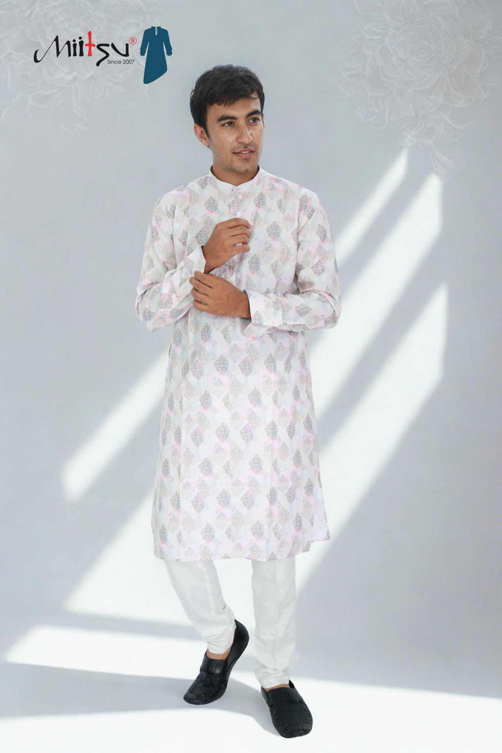 Men’s Subtle Peach Floral Kurta Set (1204)
