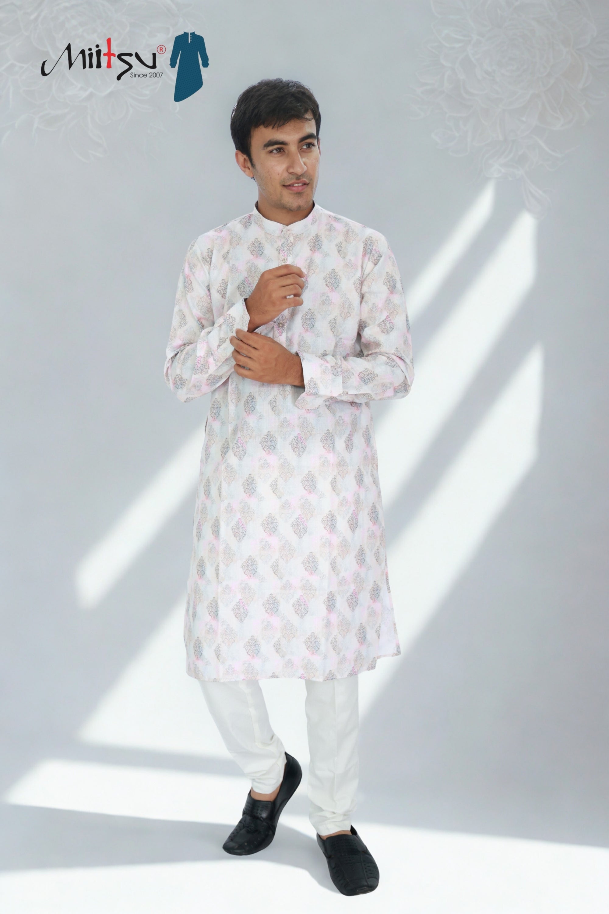 Men’s Subtle Peach Floral Kurta Set (1204)