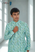 Men's Sky Blue Abstract Print Cotton Kurta (1204)