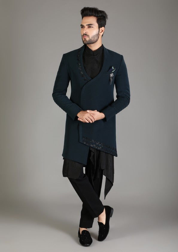 Black Indo-Western Sherwani Set