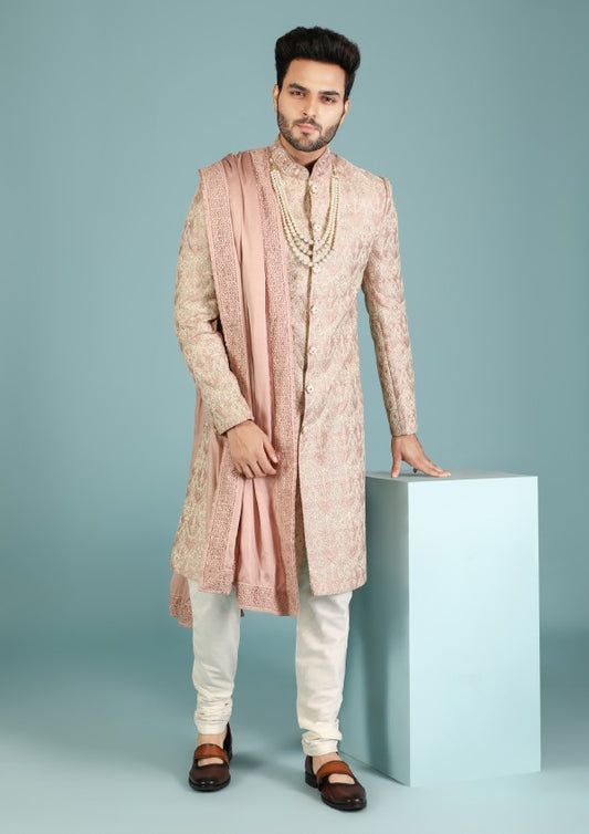 Dark Pich Sherwani Set