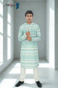 Men’s Aqua Chevron Printed Kurta Set (1605)