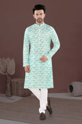 Mint Mosaic Kurta – Contemporary Festive Print (1621)