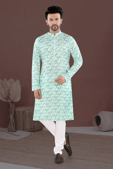 Mint Mosaic Kurta – Contemporary Festive Print (1621)