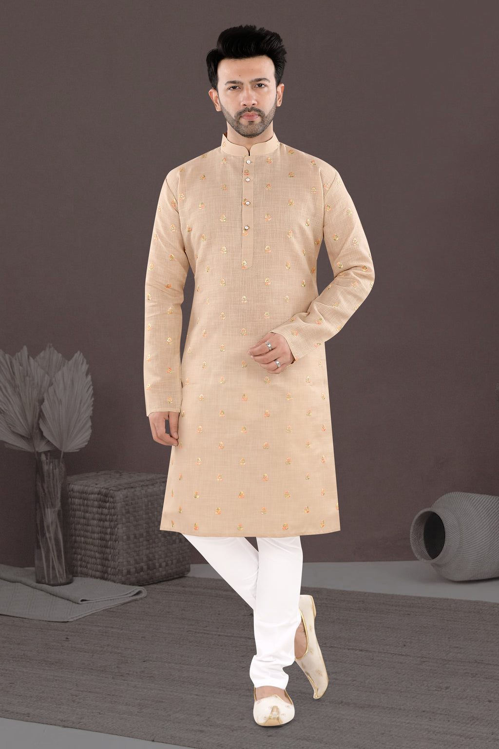 Ivory Sand Kurta – Subtle Embroidered Festive Elegance (1631)
