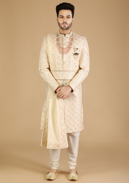 Royal Look Cream Sherwani Set