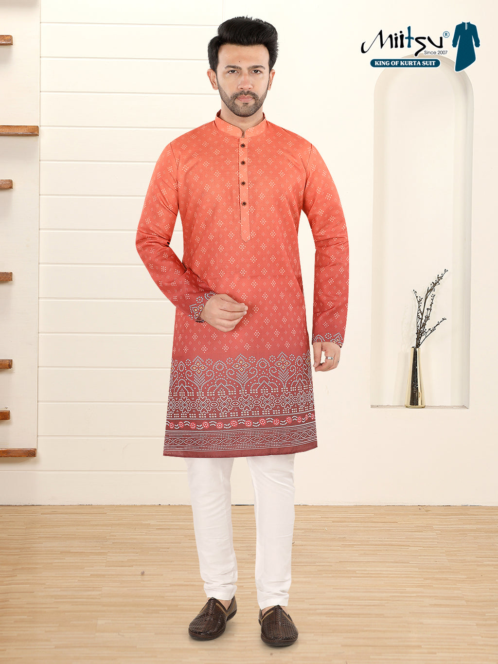 Rust Orange Printed Festive Kurta Set (1901)