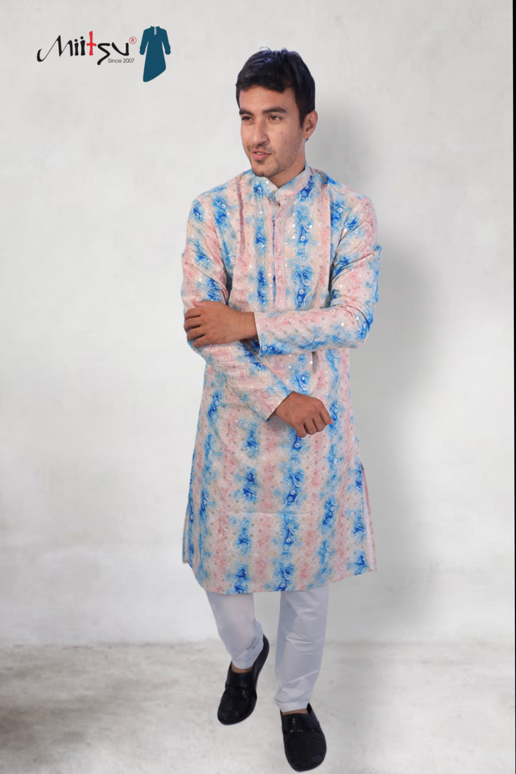 Blush Blue Sparkle Mirror Work Kurta (194)