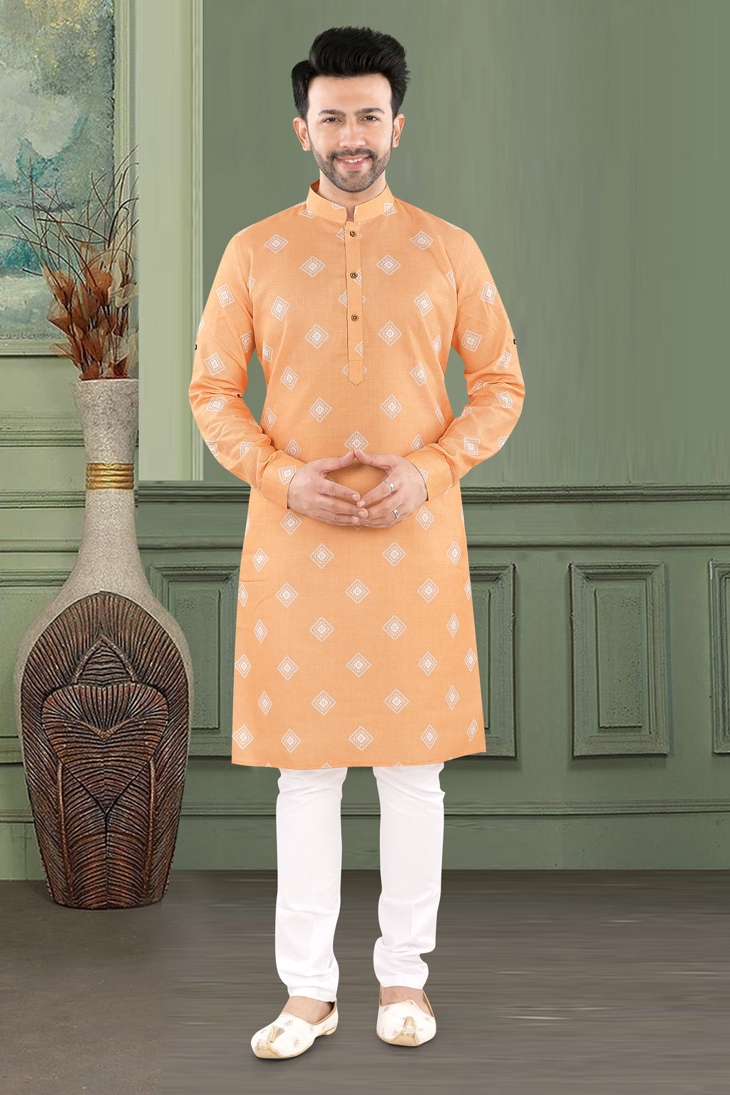 Peach Orange Diamond Print Kurta (20003)