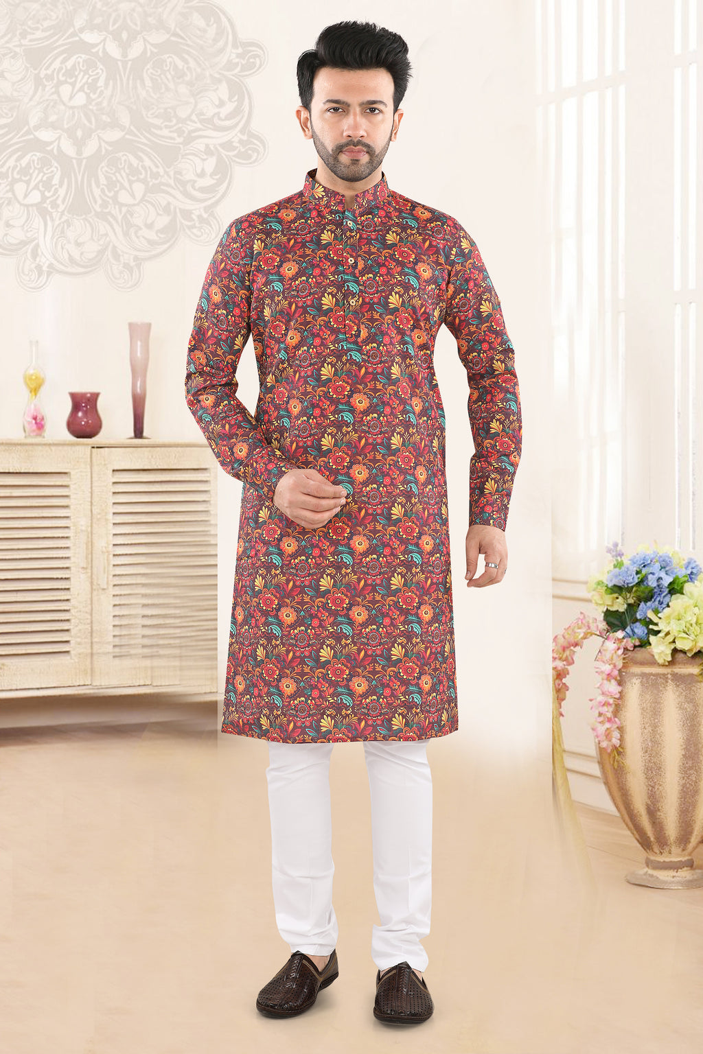 Purple Floral Print Festive Kurta (20076)
