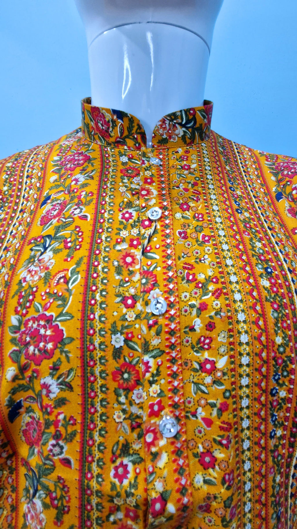 Men's Traditional Printed Kurta – Mustard & Floral Design (2010)