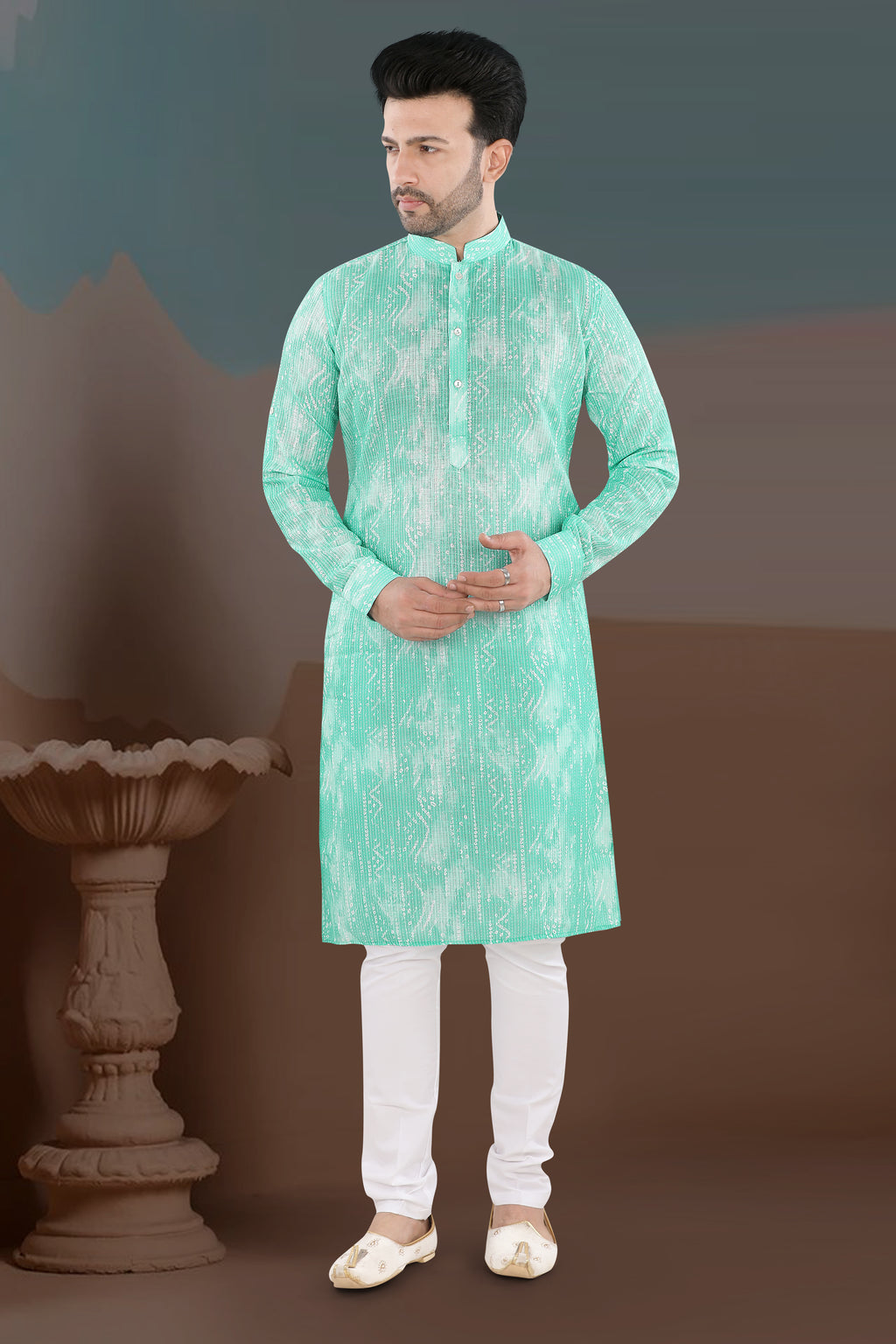 Mint Green Textured Print Kurta (20138)