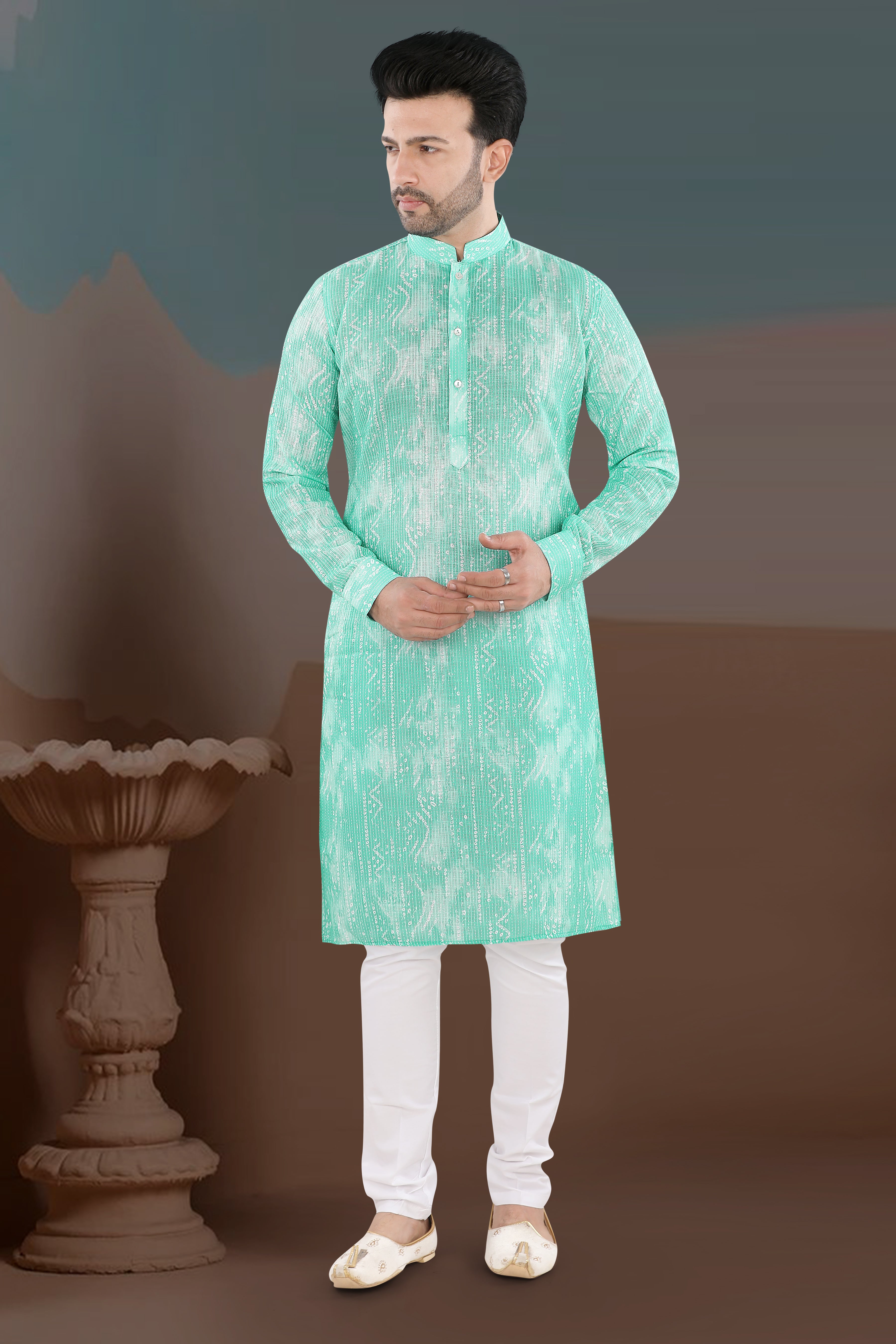 Mint Green Textured Print Kurta (20138)