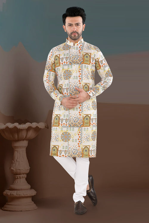 Cream Heritage Motif Print Kurta (20155)
