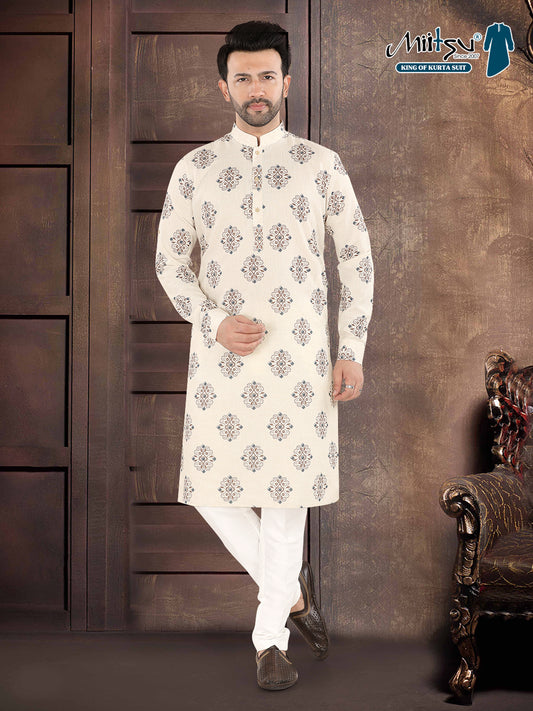 Ivory Heritage Motif Kurta” – By Miitsu (20196)