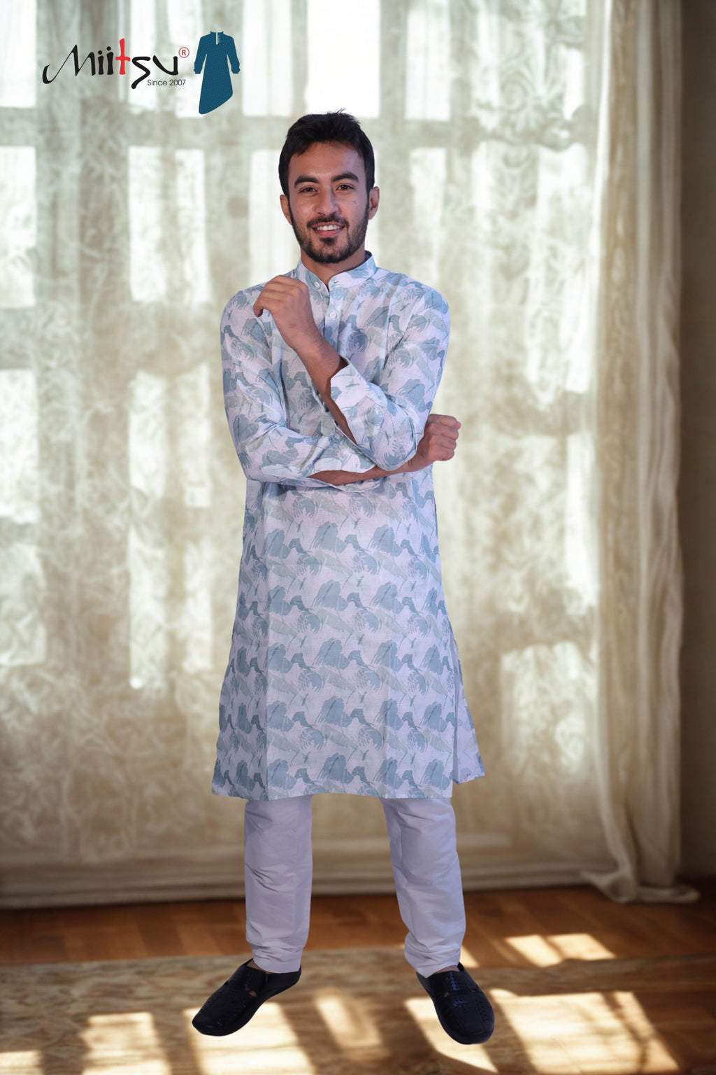 Pastel Rama Green Printed Cotton Kurta Set (2075)