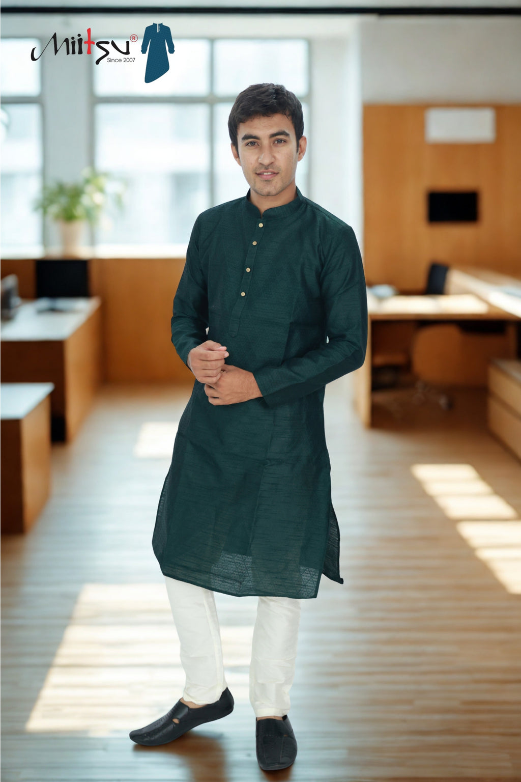 Men's Classic Dark Green Cotton Kurta (2299)