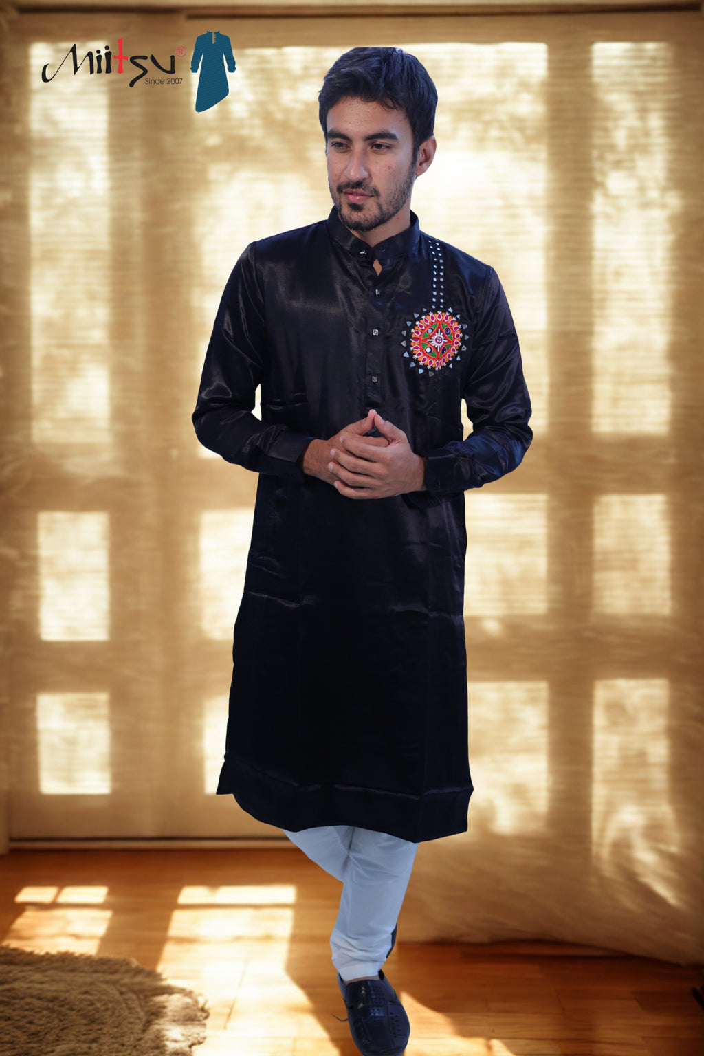 Black Mashroo Kurta with Kutchi Work Patch (2783)