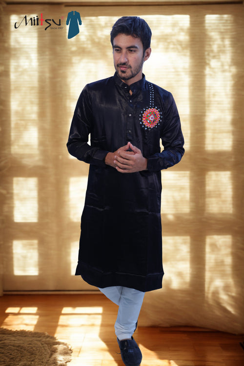 Black Mashroo Kurta with Kutchi Work Patch (2783)