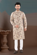 Antique Beige Floral Kurta – Heritage Print Festive Wear (2859)