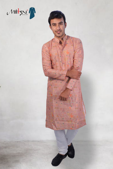 "Coral Charm Printed Kurta – Modern Ethnic Statement" (7449)
