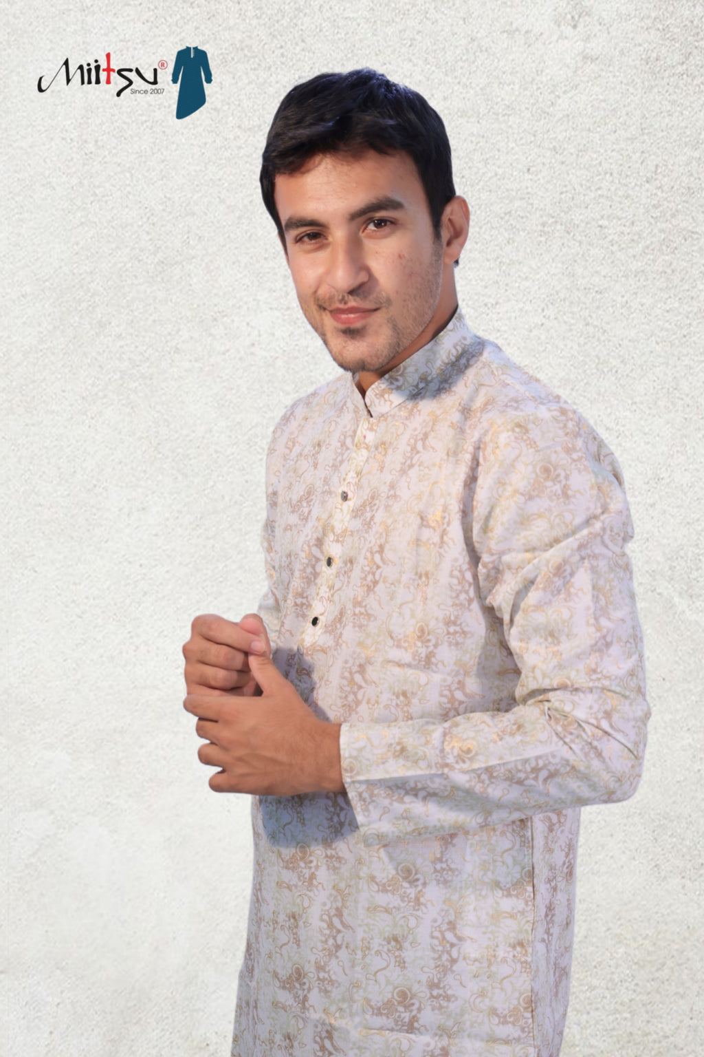 Regal Charm Beige Printed Kurta – By Miitsu (50055)