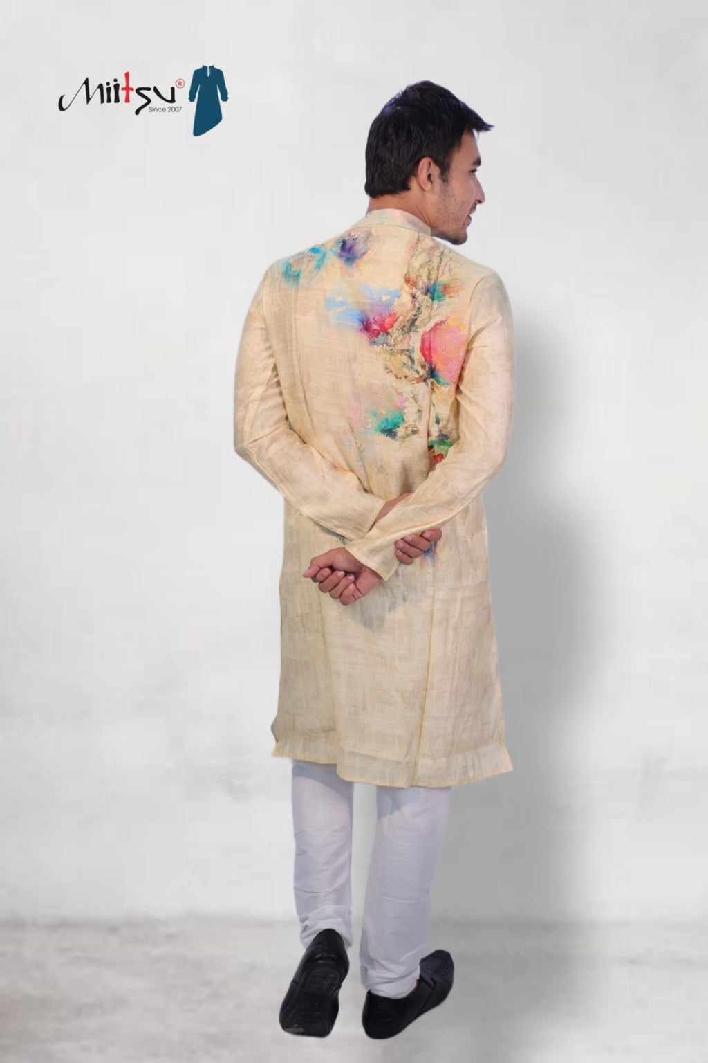 Artistic Elegance Beige Kurta with Color Splash Design (165)