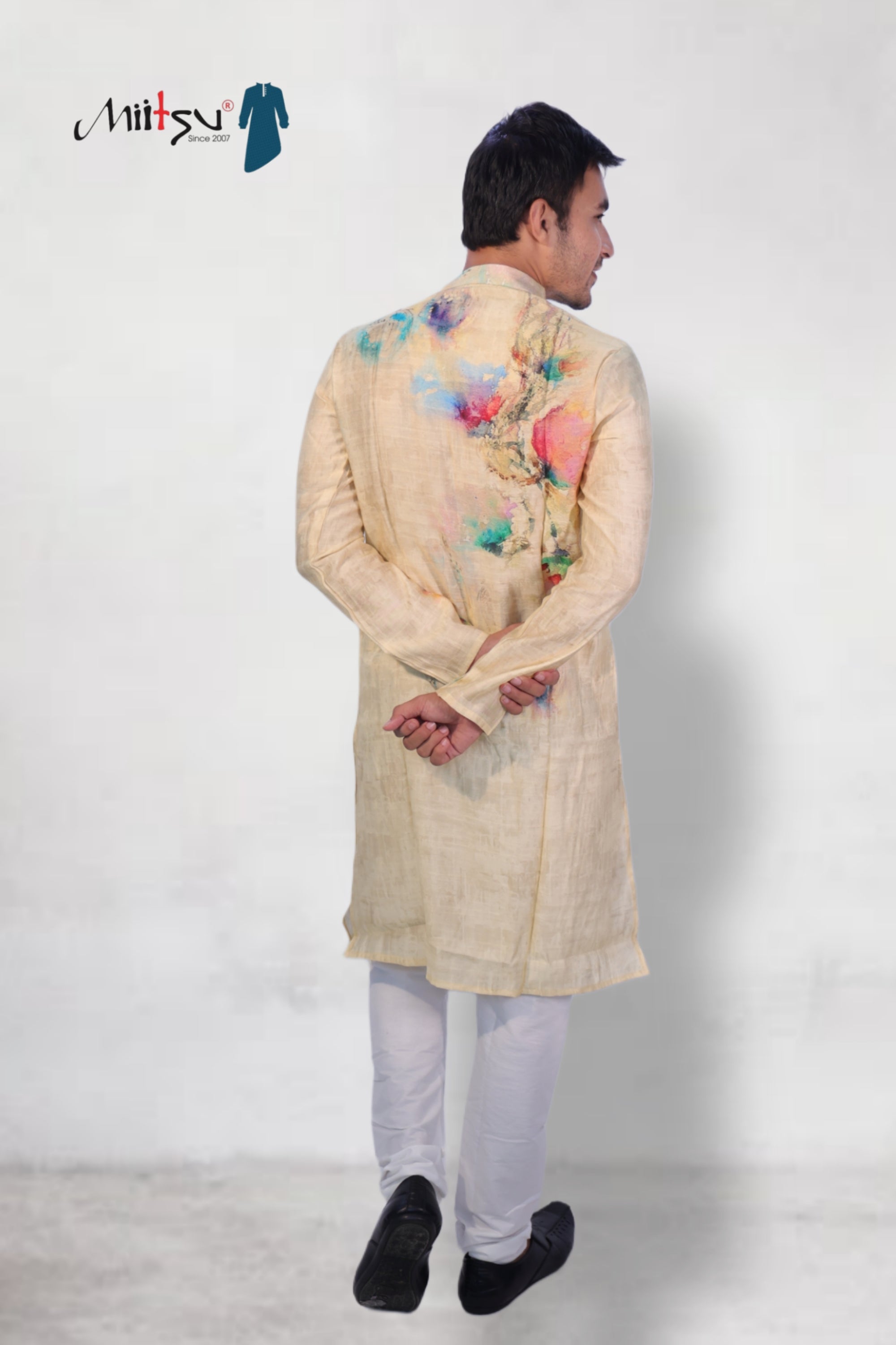 Artistic Elegance Beige Kurta with Color Splash Design (165)