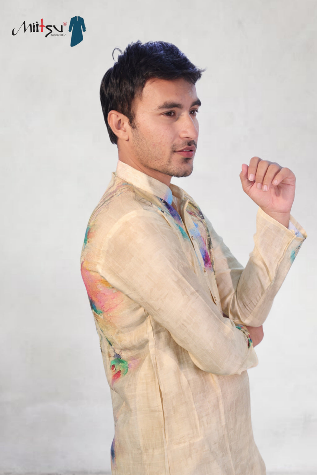 Artistic Elegance Beige Kurta with Color Splash Design (165)