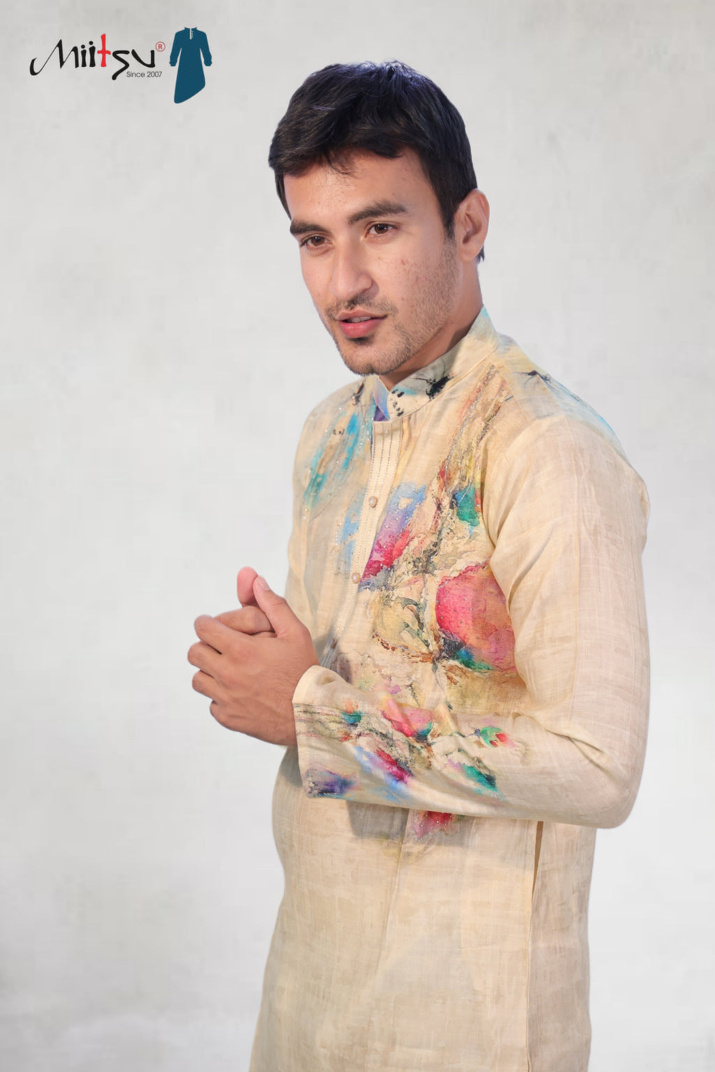 Artistic Elegance Beige Kurta with Color Splash Design (165)