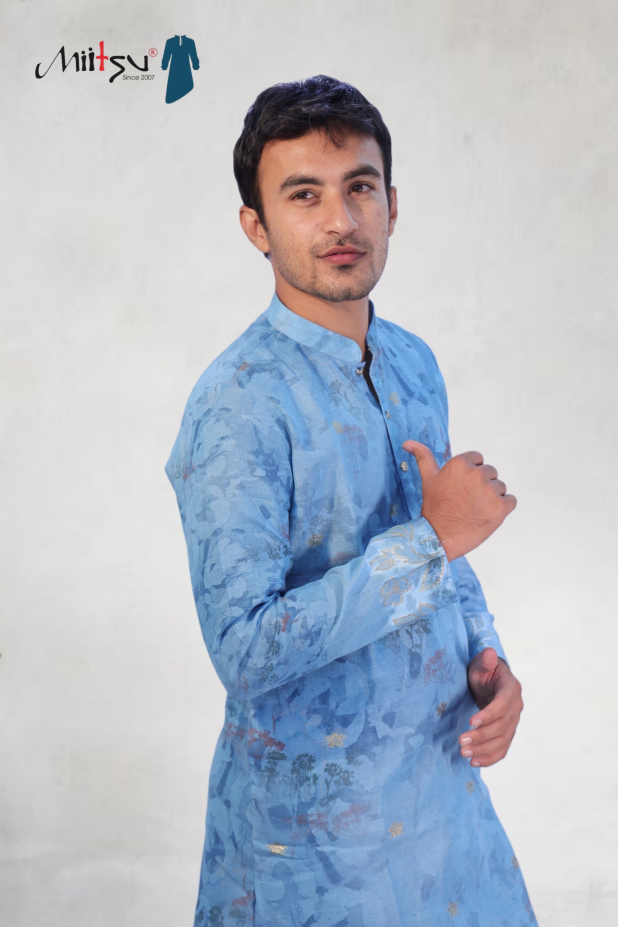 Azure Elegance Jacquard Kurta Set (50058)
