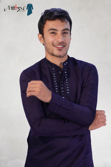 Royal Midnight Blue Embroidered Kurta Set (7370)