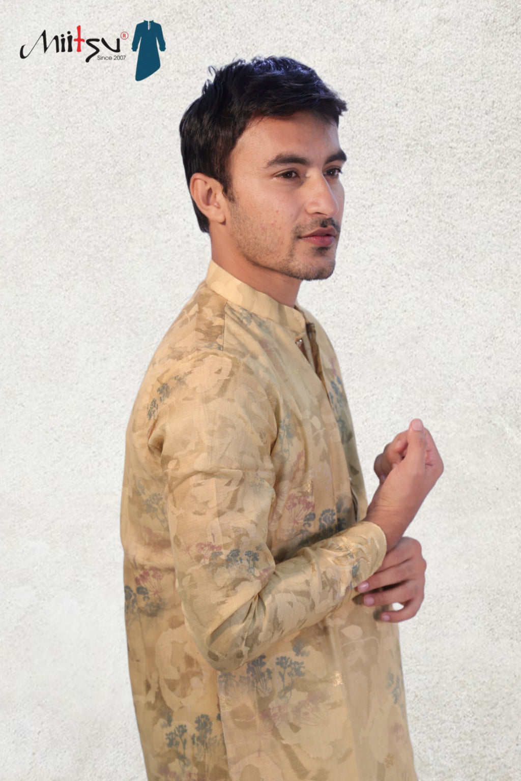 Golden Blossom Silk Kurta Set (50058)