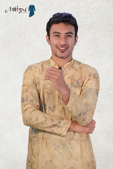 Golden Blossom Silk Kurta Set (50058)