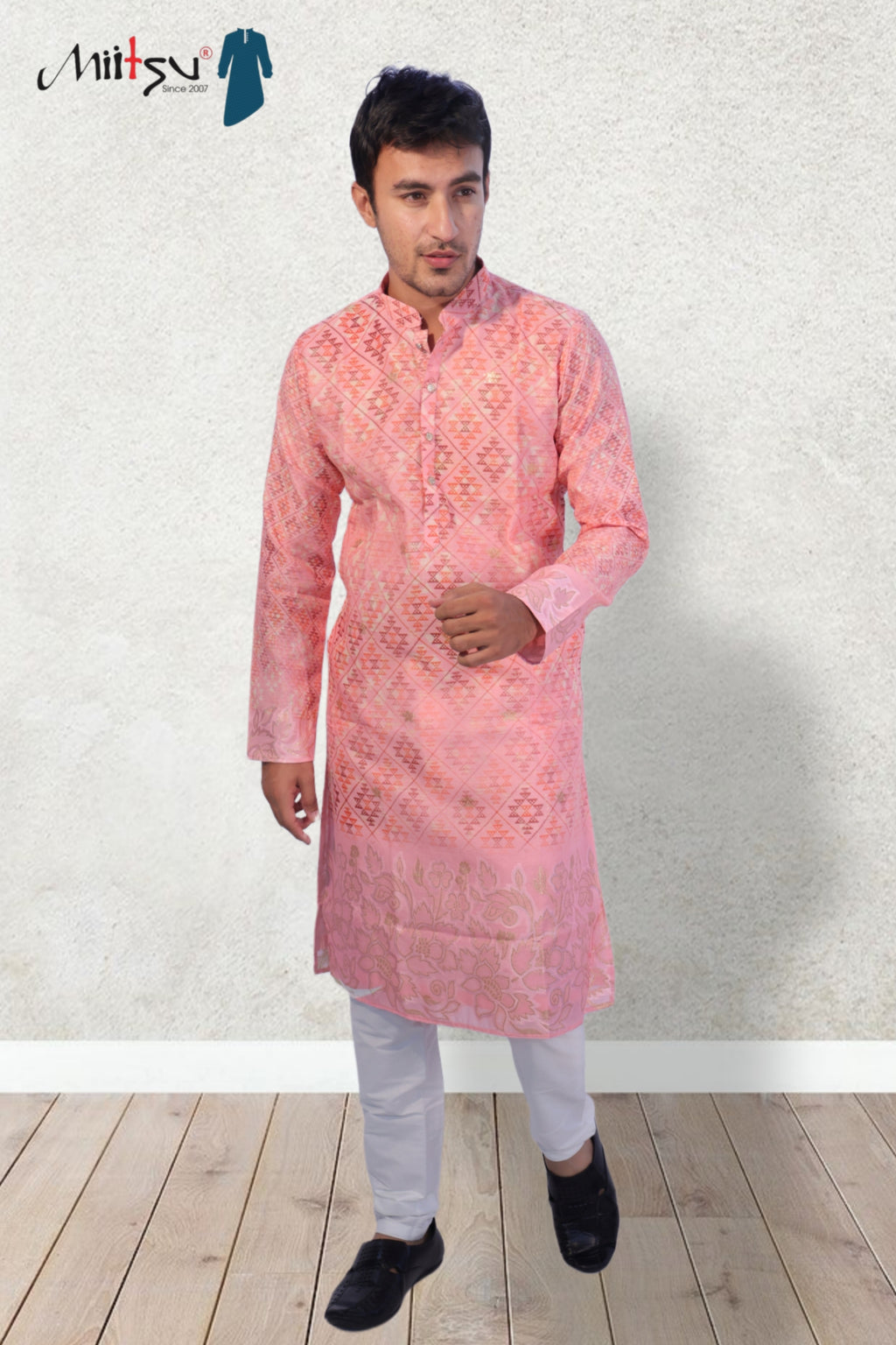 Blush Elegance Jacquard Kurta Set (50054)