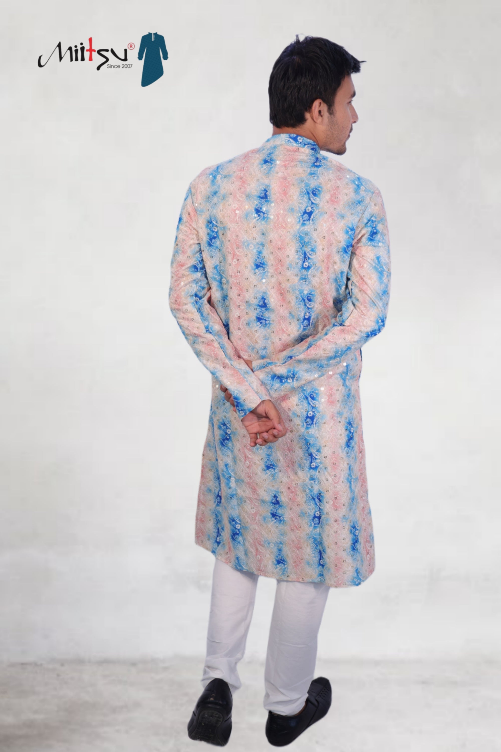 Blush Blue Sparkle Mirror Work Kurta (194)