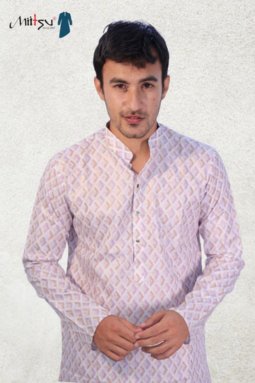Pastel Charm Geometric Kurta (50056)