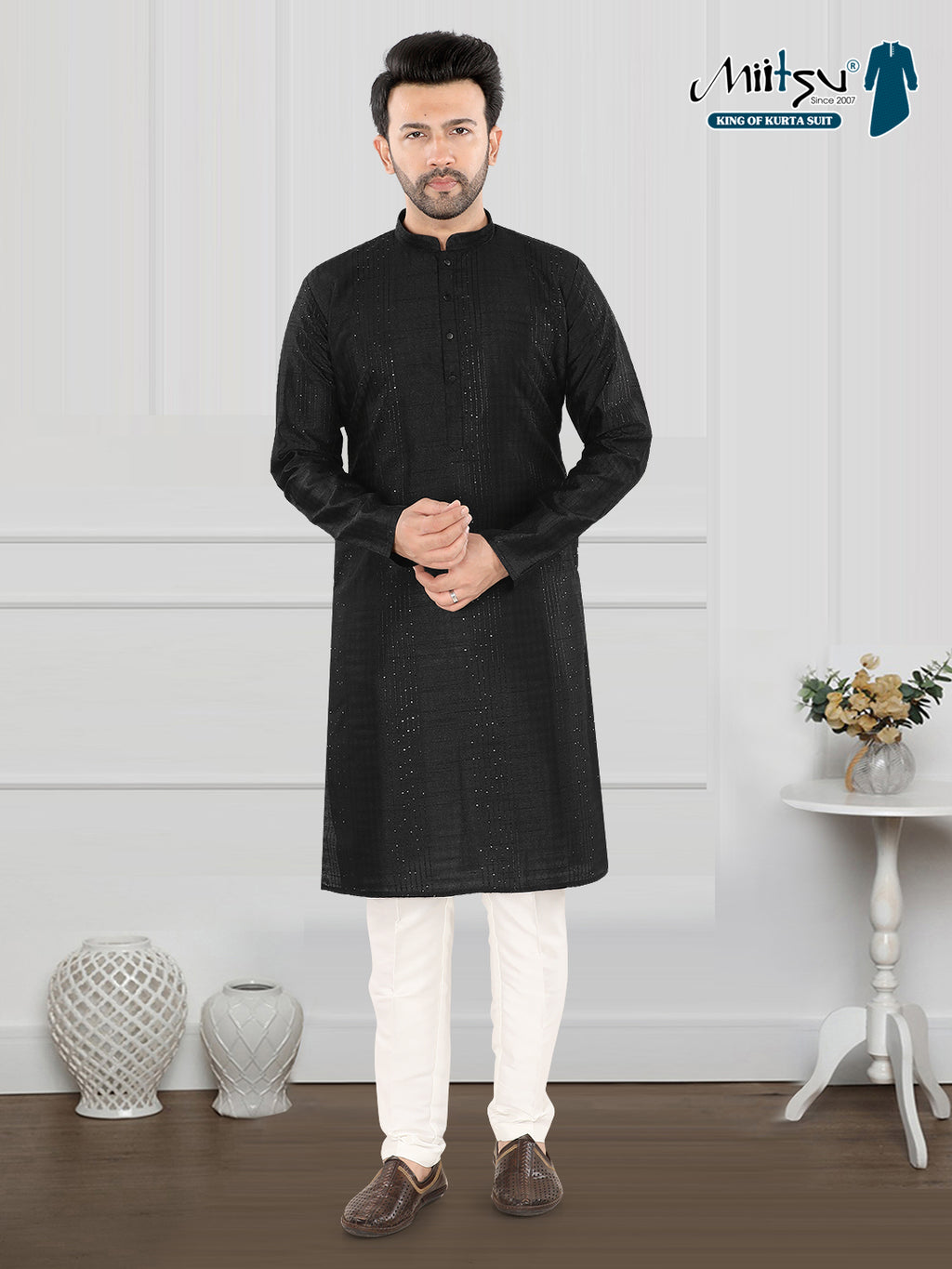 Noir Shimmer Classic Kurta" – By Miitsu (4250)