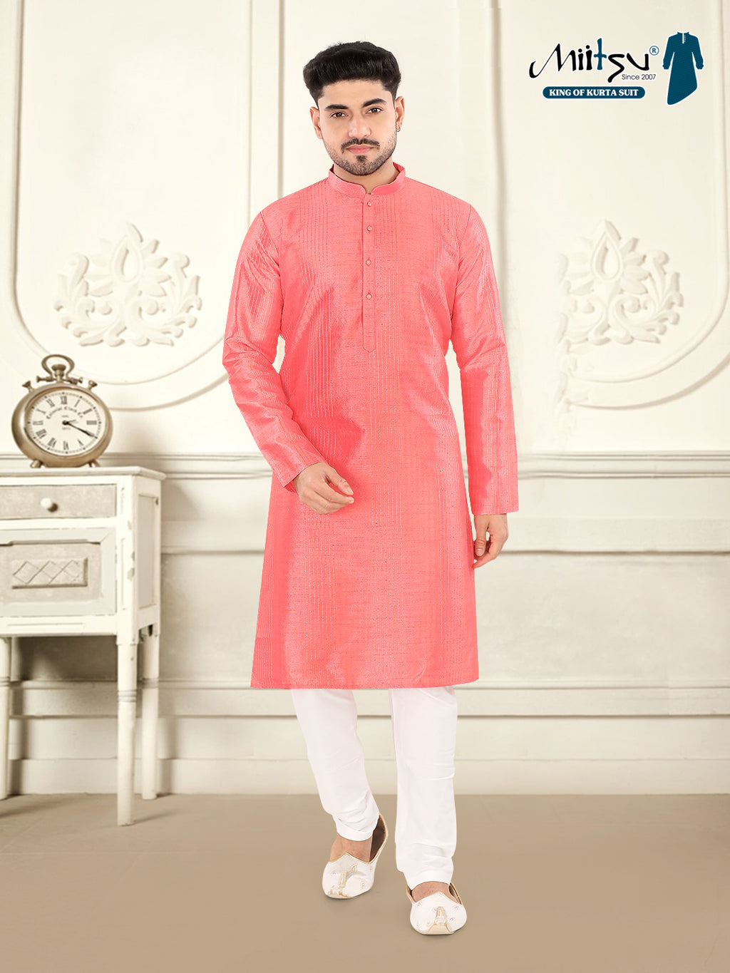 Peach Textured Festive Kurta – Elegant Traditional Wear (4250)