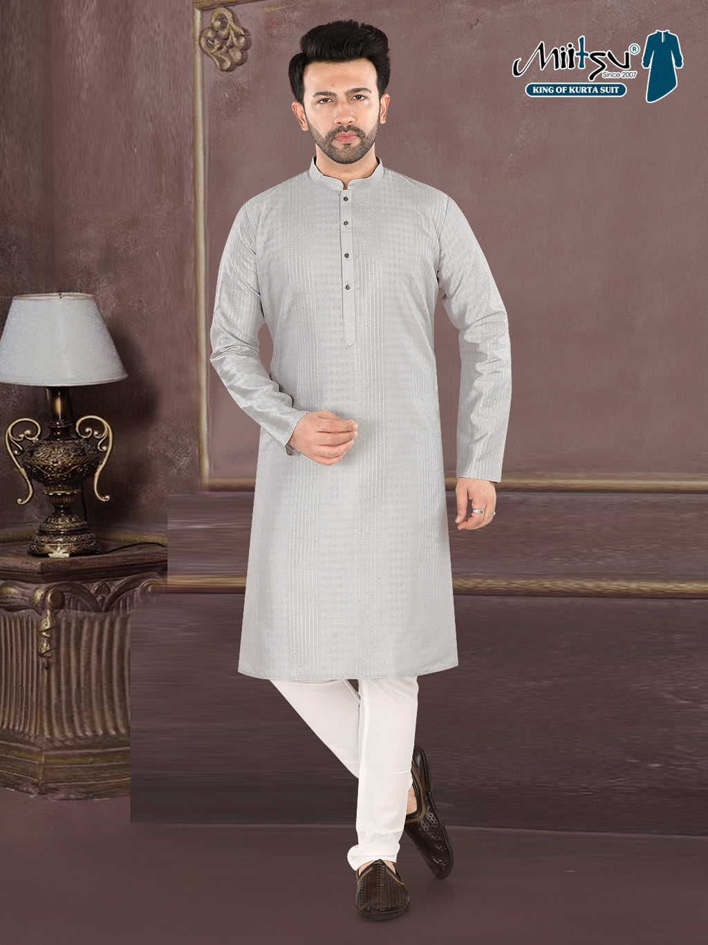 Silver Grey Textured Festive Kurta – Classic Ethnic Elegance (4250)