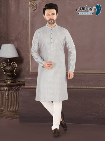 Silver Grey Textured Festive Kurta – Classic Ethnic Elegance (4250)